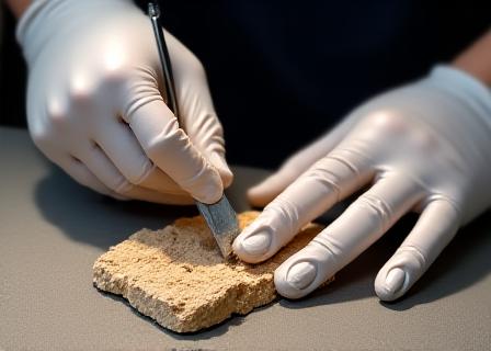 Dettaglio mani esperte durante il restauro di una pietra antica